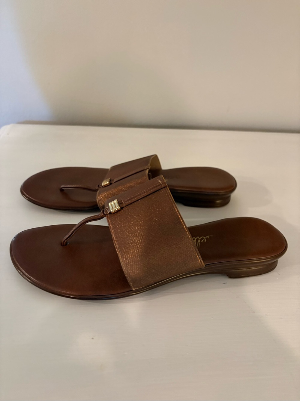 Women’s Brown Metallic Slide Sandals with Toe Post